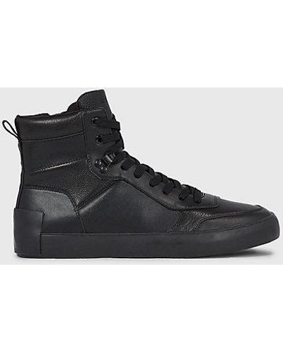 Calvin Klein Leren High-top Sneakers - Zwart