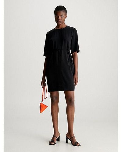 Calvin Klein Mini-jurk Van Zachte Twill Met Riem - Zwart