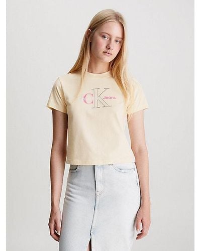 Calvin Klein Cropped Monogramm-T-Shirt - Natur