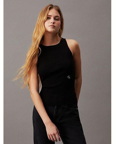 Calvin Klein Top slim de canalé con espalda anudada - Negro