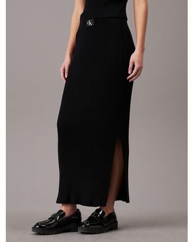 Calvin Klein Jupe longue en lyocell doux côtelé - Noir