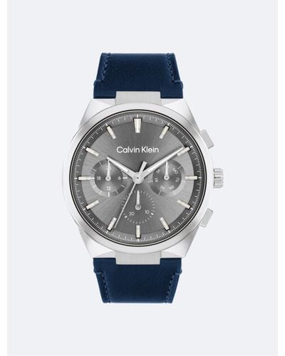 Calvin Klein Multifunction Leather Strap Watch - Gray