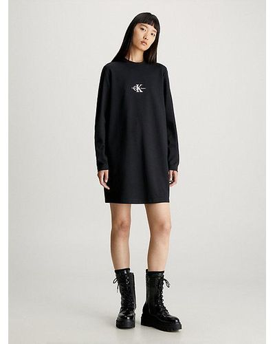 Calvin Klein Vestido camiseta de manga larga de punto milano - Negro