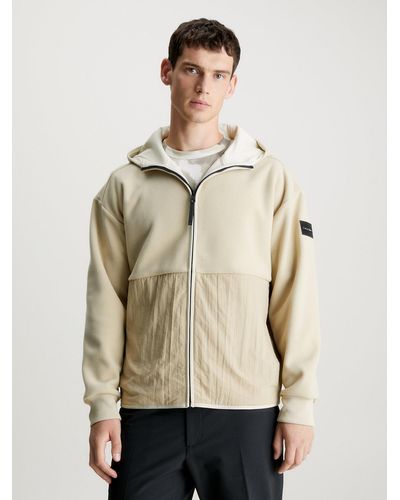 Calvin Klein Bonded Fleece Zip Up Hoodie - Natural