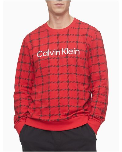 Calvin Klein Windowpane Crewneck Sleep Sweatshirt - Red