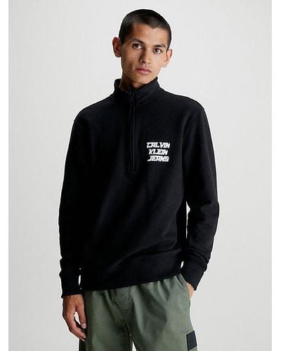 Calvin Klein Sweatshirt Met Rits In De Hals - Zwart