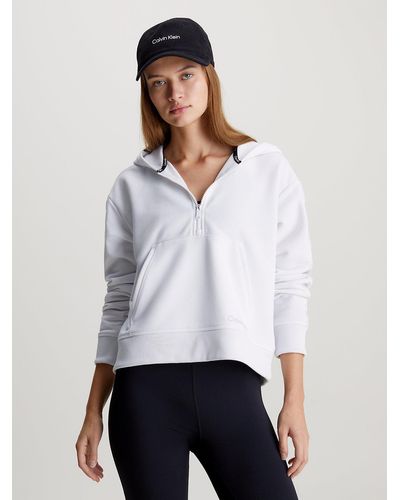 Calvin Klein Sweat-shirt à capuche court en tissu éponge - Blanc