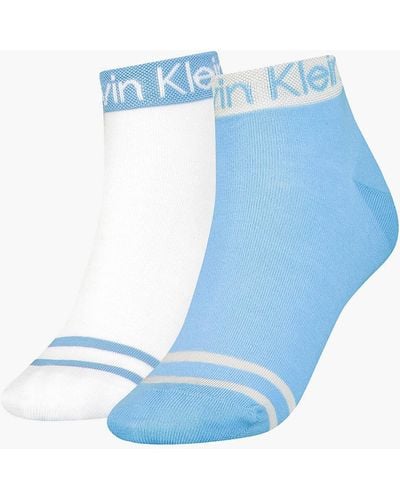 Calvin Klein Lot de 2 paires de chaussettes de cheville à rayures - Bleu