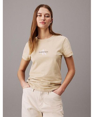 Calvin Klein Slim T-shirt Met Monogram - Naturel
