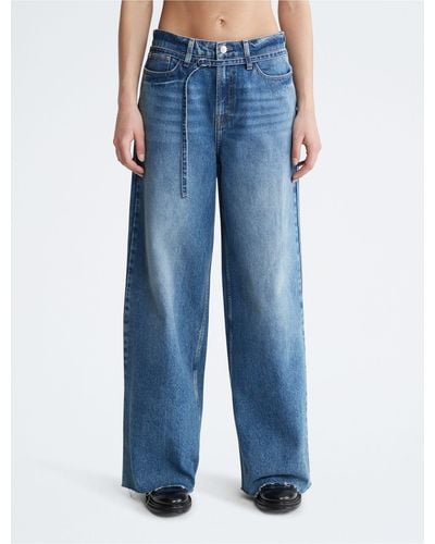 Calvin Klein High Rise Wide Leg Fit Belted Jeans - Blue