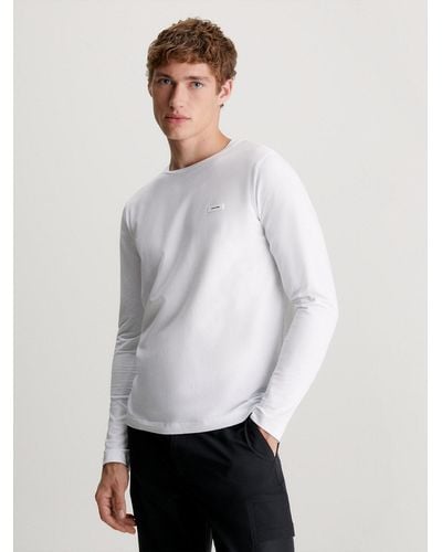 Calvin Klein T-shirt slim élastique à manches longues - Blanc