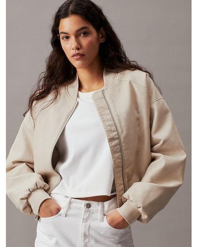 Calvin Klein Faux Leather Bomber Jacket - Brown