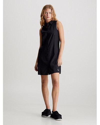 Calvin Klein Vestido camisero sin mangas de algodón - Negro