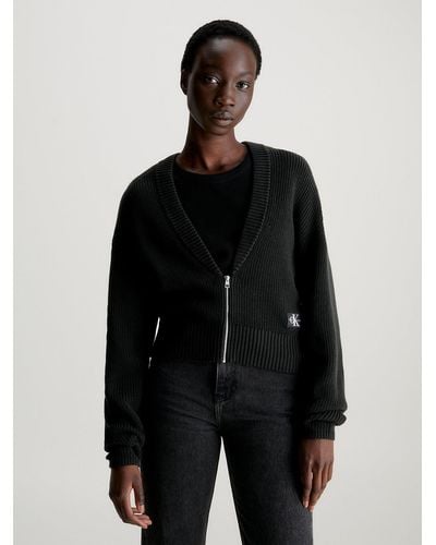 Calvin Klein Relaxed Ribbed Cotton Cardigan - Black