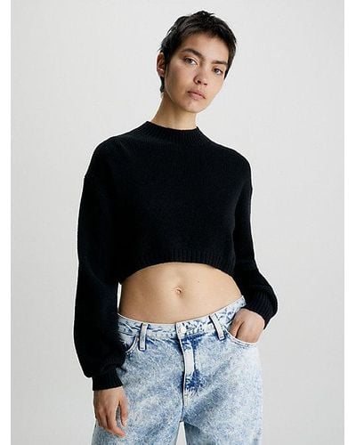 Calvin Klein Cropped Pullover aus Lammwolle - Blau