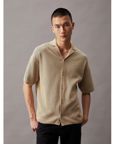 Calvin Klein Waffle Knit Short Sleeve Shirt - Brown