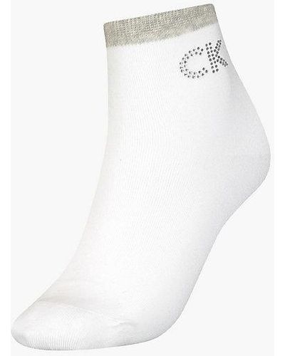 Calvin Klein Crystal Logo Crew Socks - - White - Women - One Size - Wit