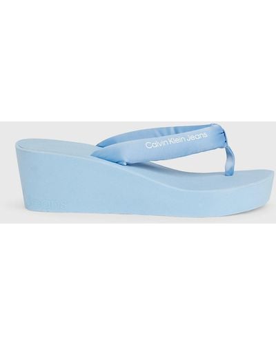 Calvin Klein Satin Platform Wedge Flip Flops - Blue