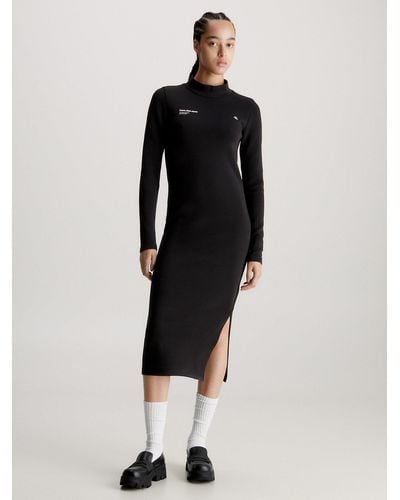 Calvin Klein Robe longueur midi slim en jersey de coton - Noir