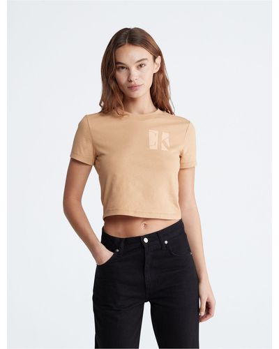 Calvin Klein Performance scoop neck crop top in blue abstract