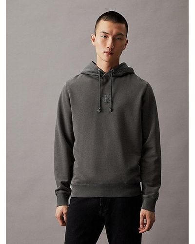 Calvin Klein Monogramm-Hoodie aus gewaschener Baumwolle - Grau