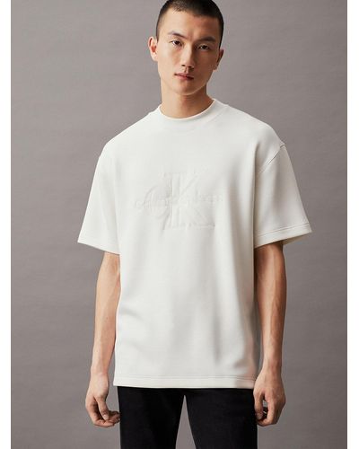 Calvin Klein T-shirt en scuba relaxed avec monogramme - Blanc
