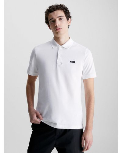 Calvin Klein Slim Stretch Pique Polo Shirt - White