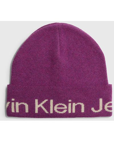 Calvin Klein Wool Blend Logo Beanie - Purple