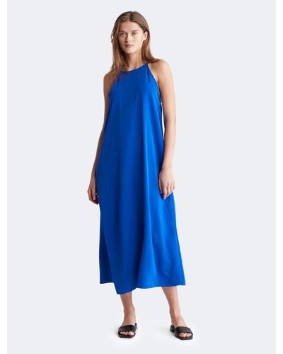 Calvin Klein Halter Neck Maxi Slip Dress - Blue