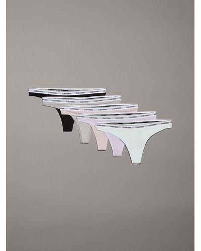 Calvin Klein 5 Pack Low Rise Thongs - Modern Logo - Grey