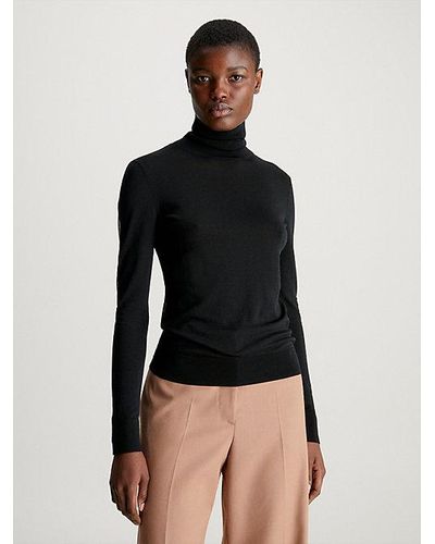Calvin Klein Jersey de cuello vuelto con panel transparente - Negro