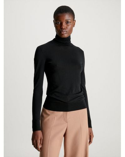 Calvin Klein Pull à col roulé avec empiècements transparents - Noir