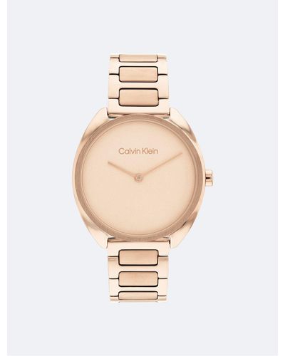 Calvin Klein Minimalist H-link Bracelet Gold Plated Watch - White