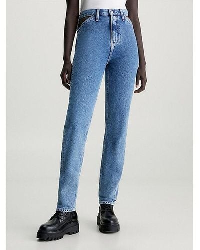 Calvin Klein Slim Straight Cut Out Jeans - Azul