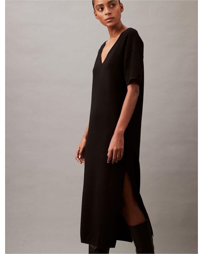 Calvin Klein Tech Knit V-neck Midi Dress - Black