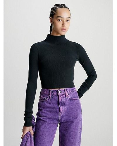Calvin Klein Jersey slim cropped de canalé - Azul
