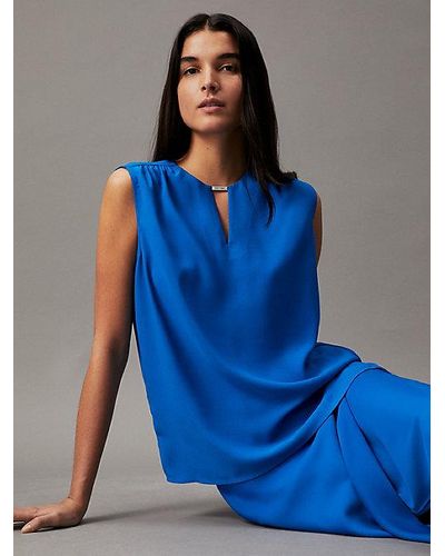 Calvin Klein Blouse Met Sleutelgatopening In De Nek - Blauw