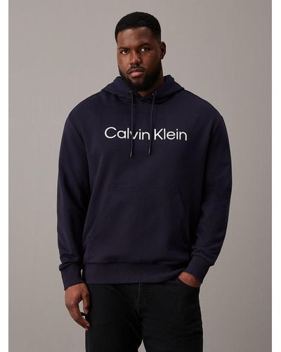 Calvin Klein Plus Size Cotton Terry Logo Hoodie - Blue