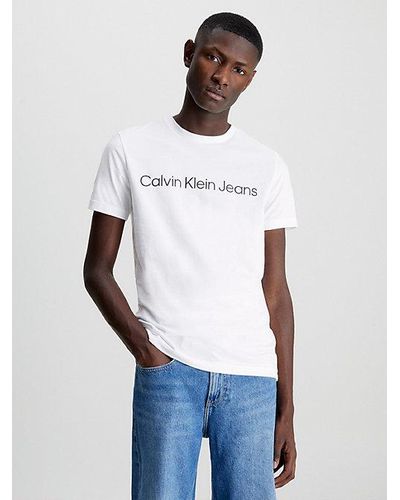 Calvin Klein Slim Organic Cotton Logo T-shirt - - White - Men - XS - Blanco