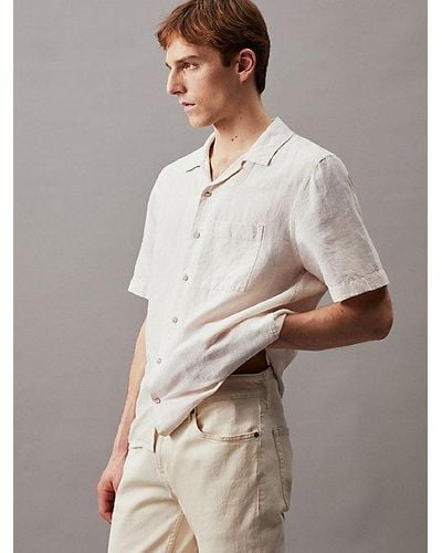 Calvin Klein Camisa a rayas de lino y algodón - Blanco