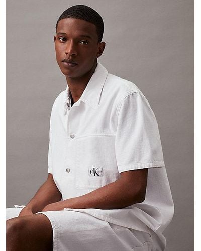 Calvin Klein Denim Overhemd Met Korte Mouw - Wit