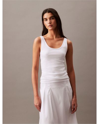 Calvin Klein Refined Cotton Scoopneck Tank Top - White