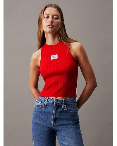 Calvin Klein Tanktop aus weichem geripptem Lyocell - Rot