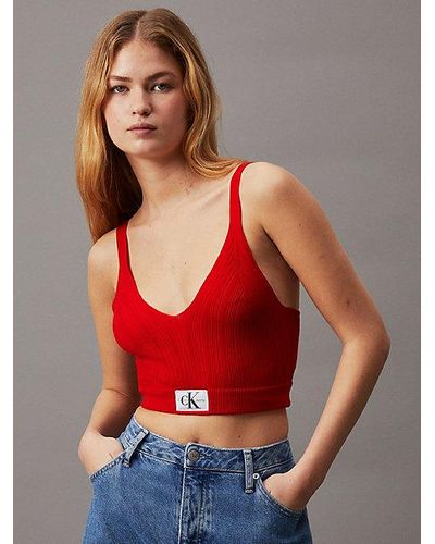 Calvin Klein Top tipo corpiño de lyocell de canalé suave - Rojo