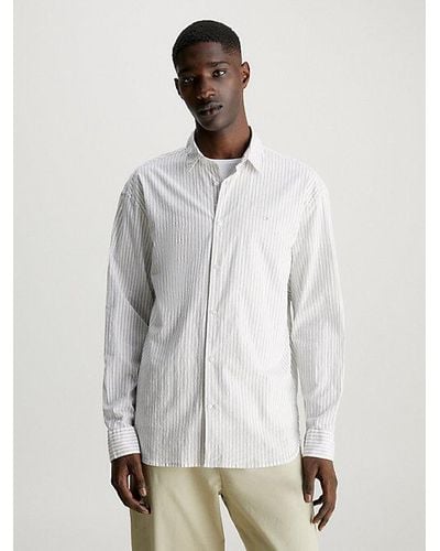 Calvin Klein Camisa holgada de algodón flameado a rayas - Blanco
