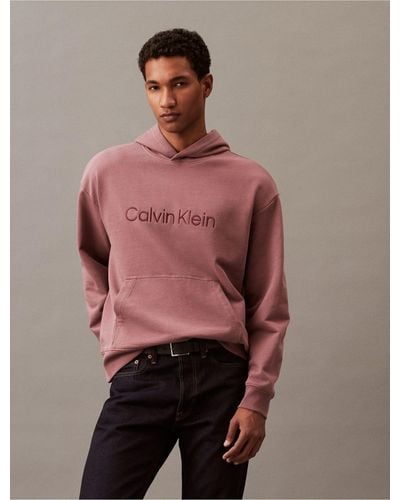 Calvin Klein Relaxed Fit Standard Logo Hoodie - Red