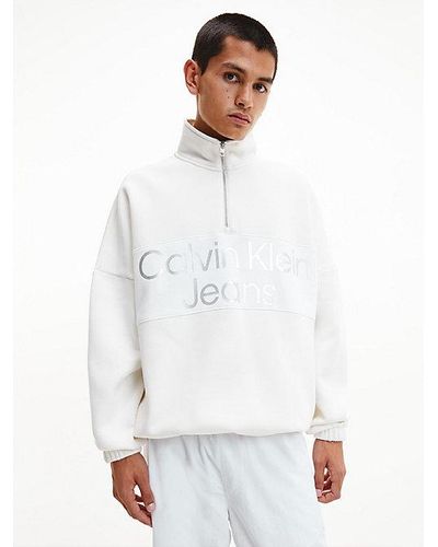 Calvin Klein Relaxed Sweatshirt Met Rits In Hals - Wit