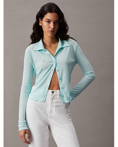 Calvin Klein Doorzichtig Geribbeld Fitted Overhemd - Groen