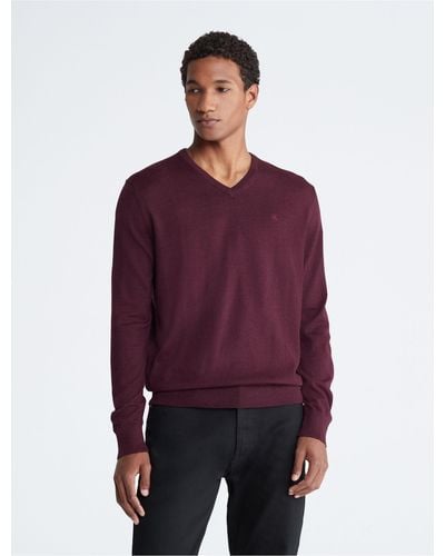 Calvin Klein Extra Fine Merino Wool Blend V-neck Sweater - Purple