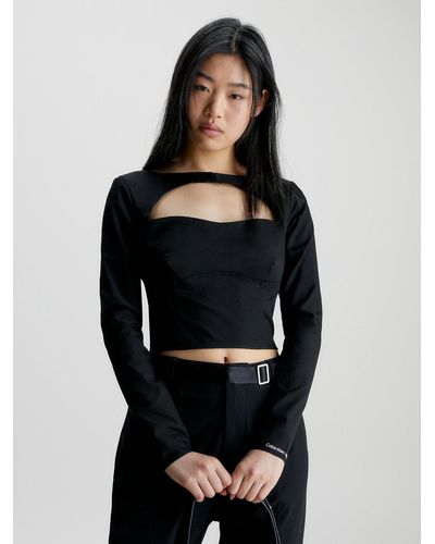 Calvin Klein Cut Out Long Sleeve Top - Black